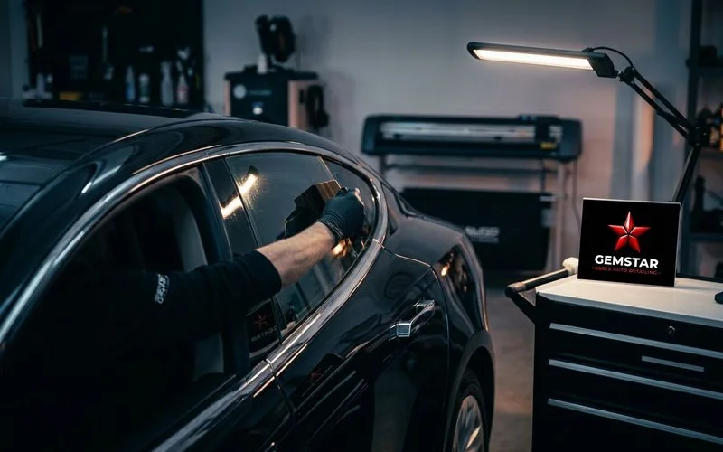 Ceramic window tint being precisely installed