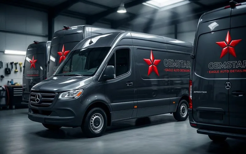 Company vans looking clean and professional after fleet detail