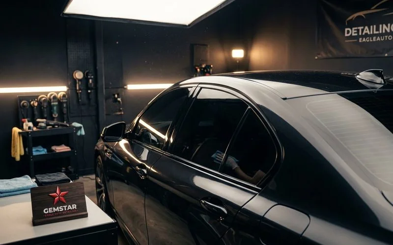 Completed window tint installation with clean, uniform appearance