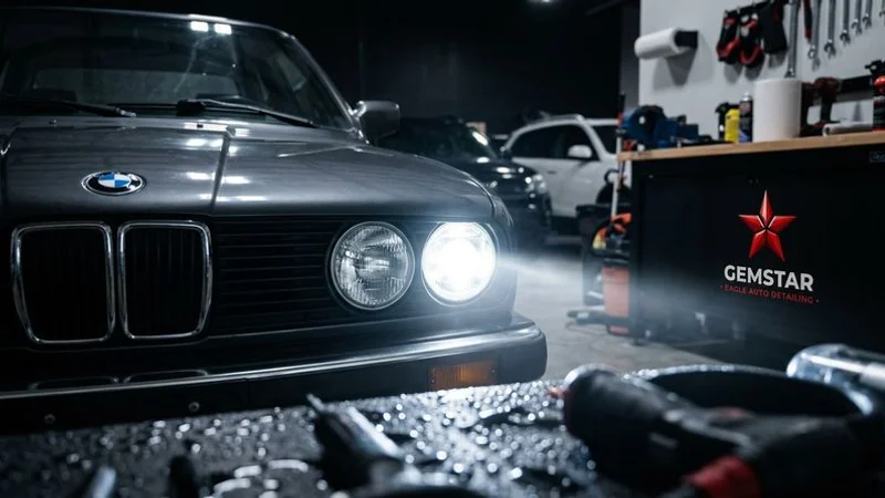 A vehicle with beautifully restored crystal clear headlights ready for safe nighttime driving on Idaho roads